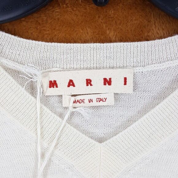 MARNI Sweater Mens Size 50 Off White Pullover VNeck Fine Wool Flowers $895 - Picture 3 of 11